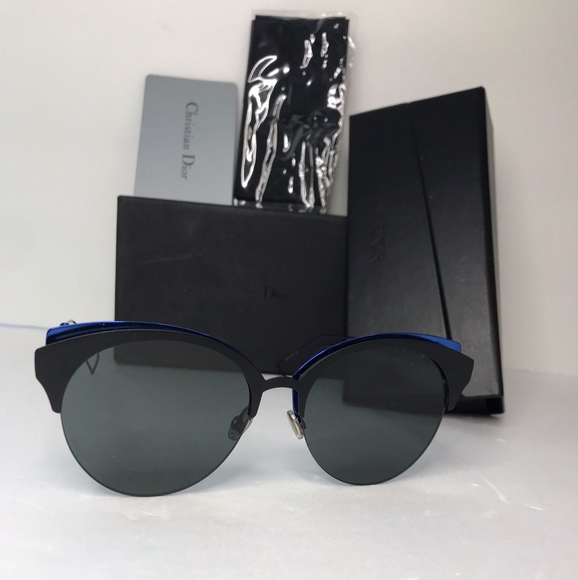 💯 Original CHRISTIAN DIORMetal DioramaClub Sunglasses Black Blue - Picture 1 of 12